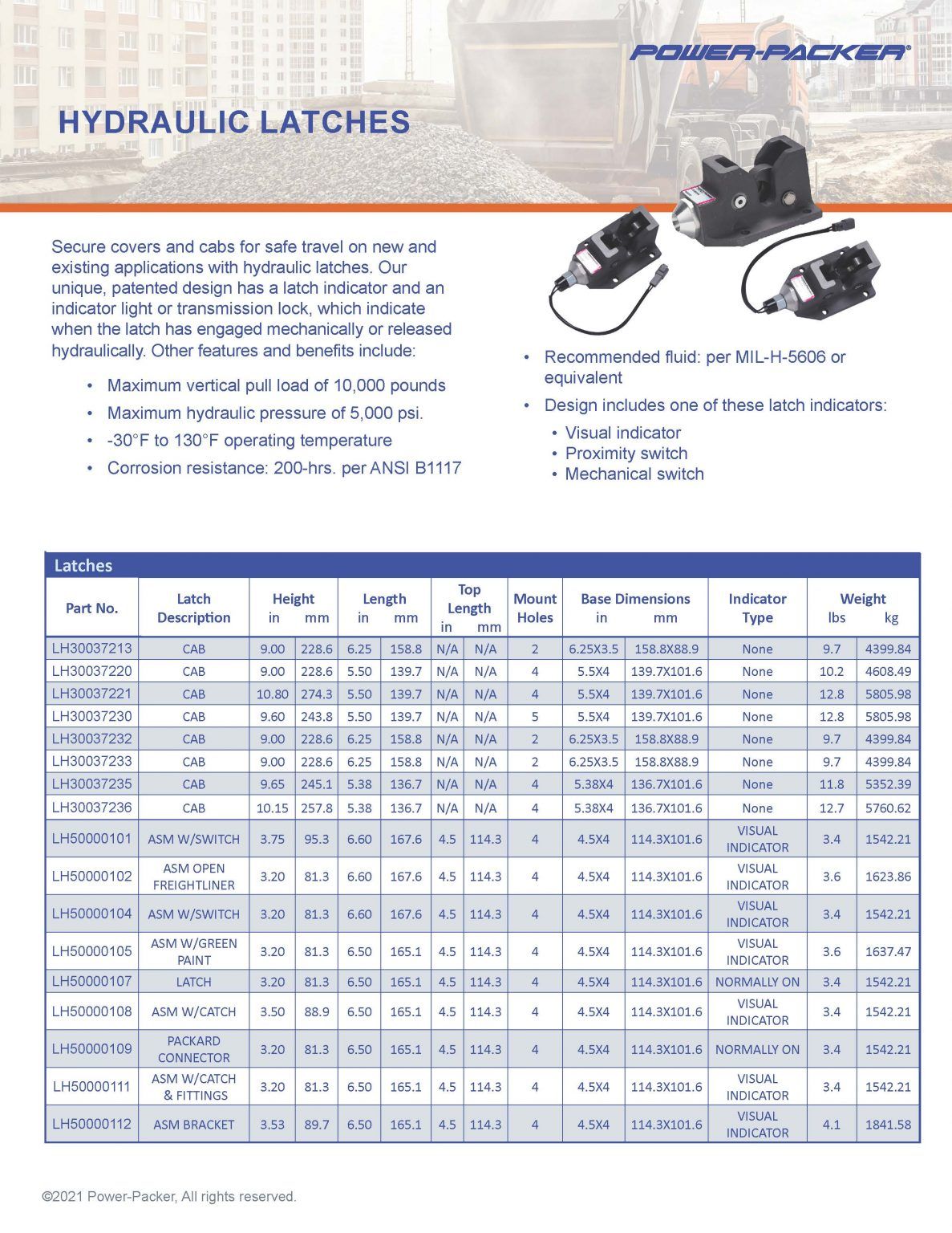 Hydraulic Latch, Cab Tilt Cylinder & Pumps PowerPacker