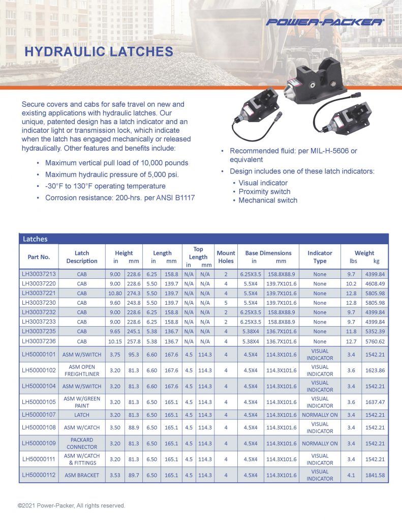 Hydraulic Latch, Cab Tilt Cylinder & Pumps PowerPacker